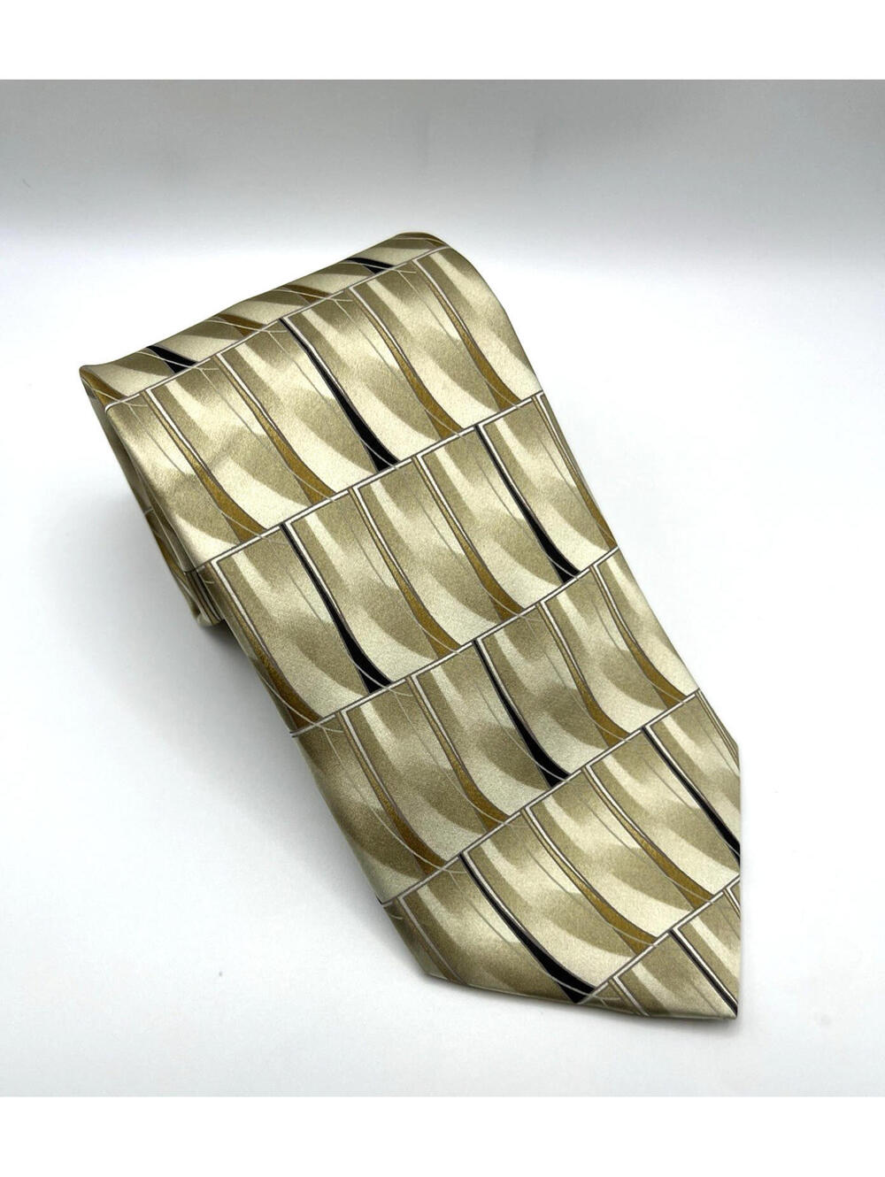 George Tie Geo Block Gold and Black  Wide 100% Silk 4 X 58